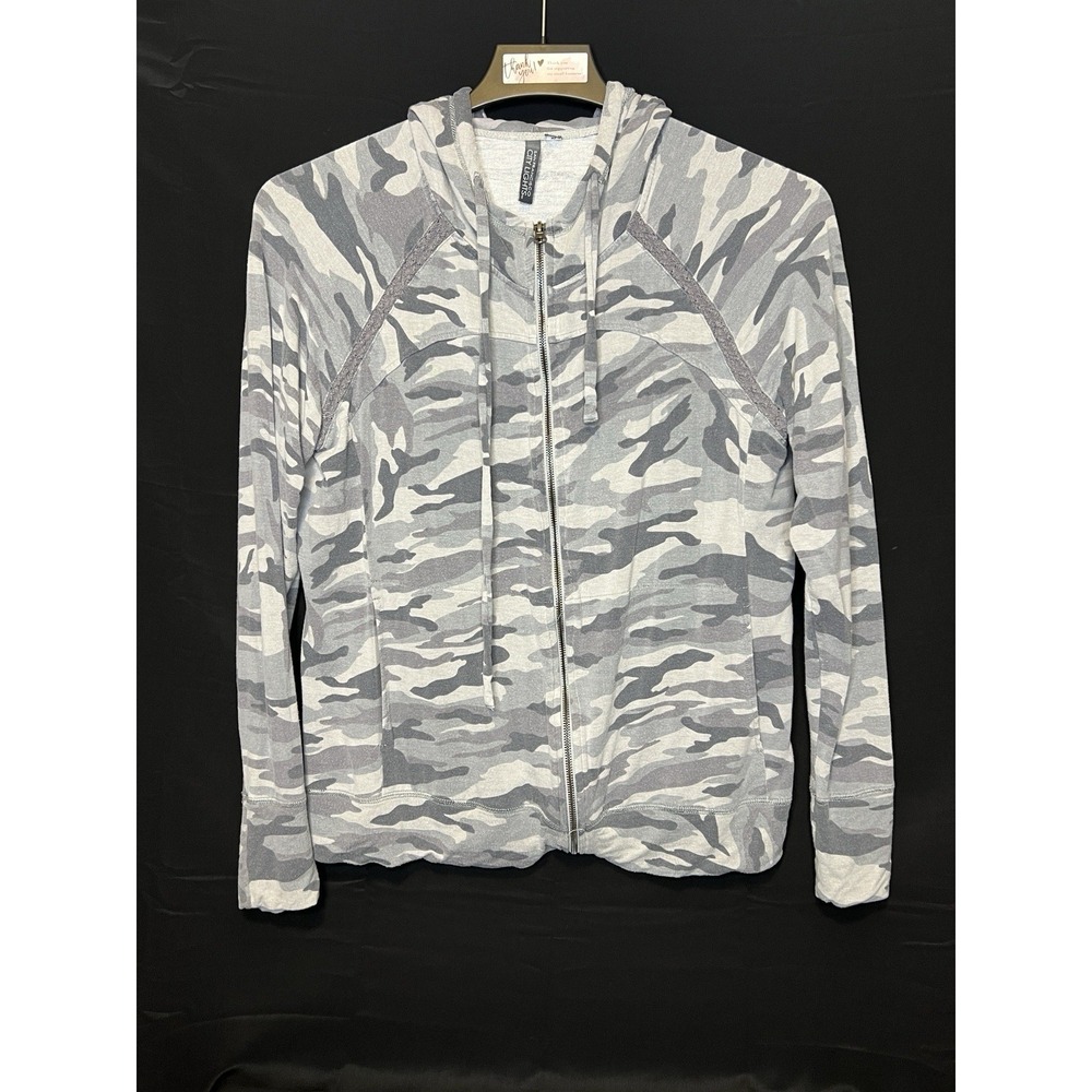 City Lights Women's Size XL Gray Camouflage Front Zip Jacket,‎ Hoodie, Pockets